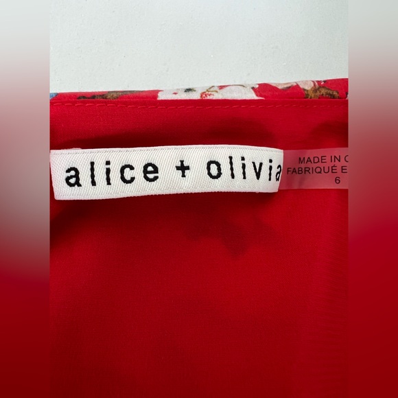 Alice + Olivia Clarine Silk Red Dress Floral Wrap Size 6 - Picture 11 of 13